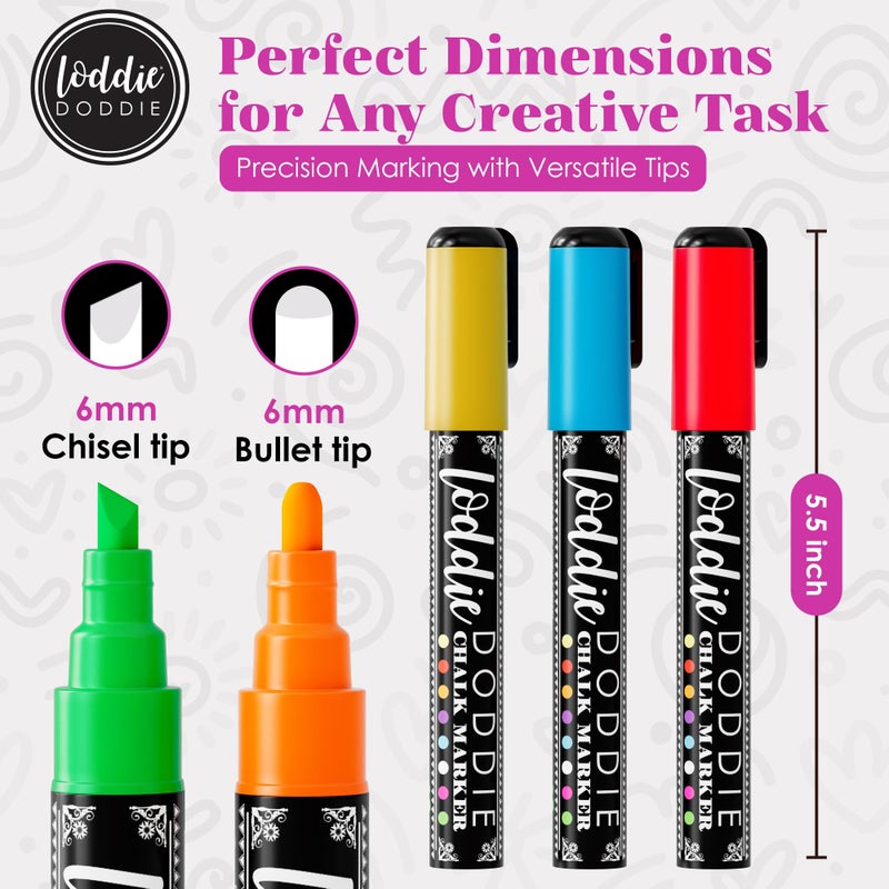 Loddie Doddie Liquid Chalk Markers - 8-Pack, 6mm Dual Tips - Chalk Markers for Blackboard & Chalkboard Paint - Washable Window Pens for Glass - Erasable Pens - Image 5